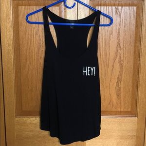 Black “HEY!” tank top